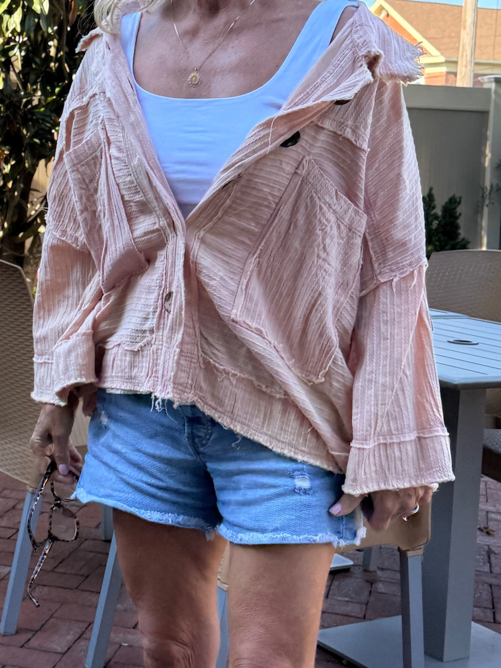 Oli & Hali Peach Textured Button-Front Shirt - Picture 7 of 7